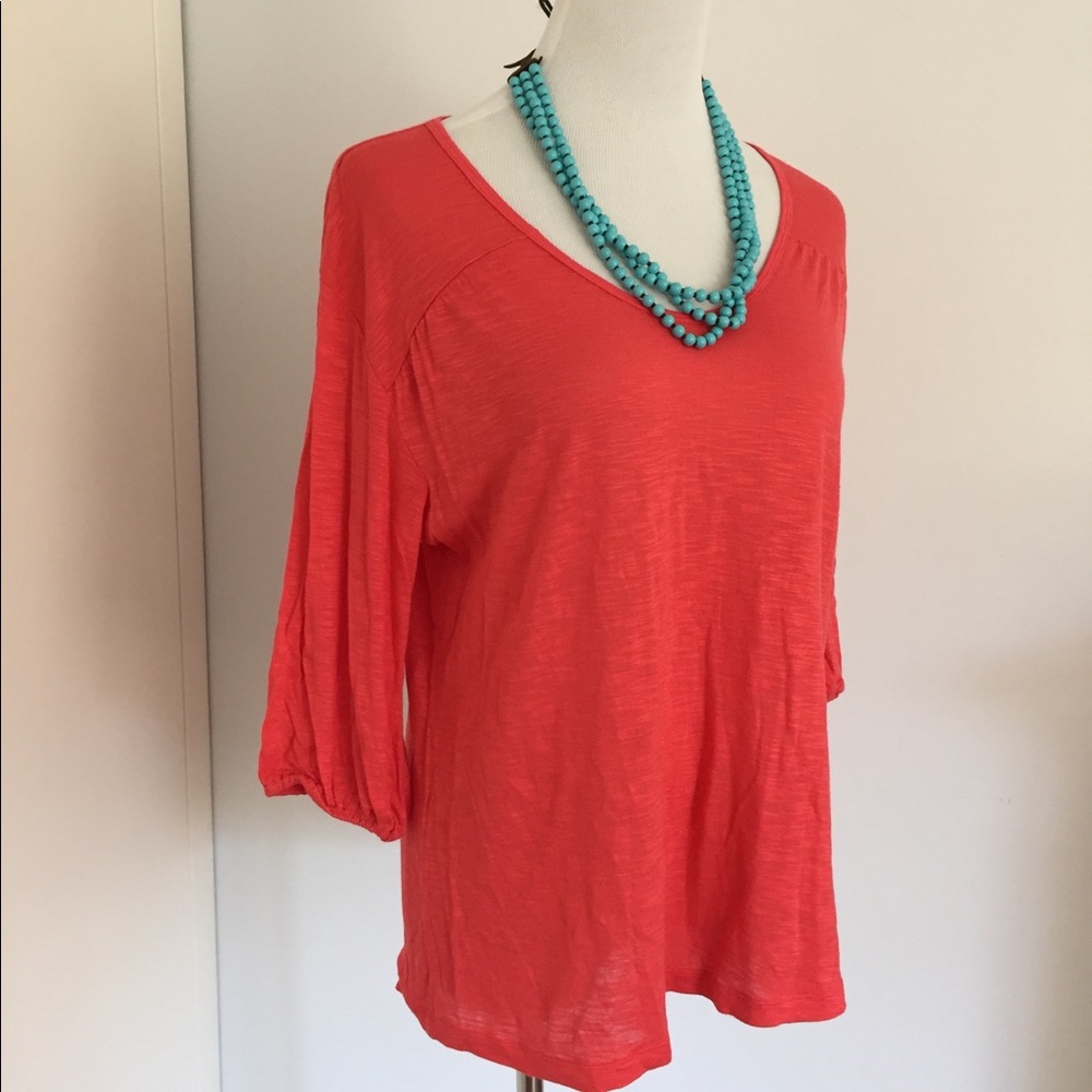 Red Slub Soft Top with 3/4 Sleeves